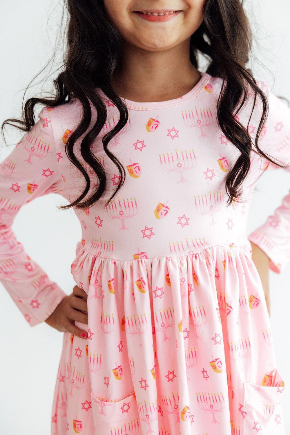 Pink Dreidel Darling L/S Pocket Twirl Dress-Mila & Rose ®