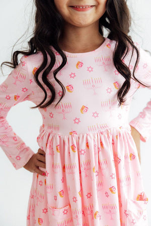 Pink Dreidel Darling L/S Pocket Twirl Dress-Mila & Rose ®