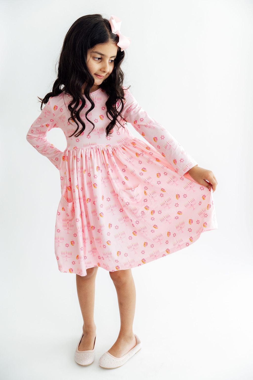 Pink Dreidel Darling L/S Pocket Twirl Dress-Mila & Rose ®