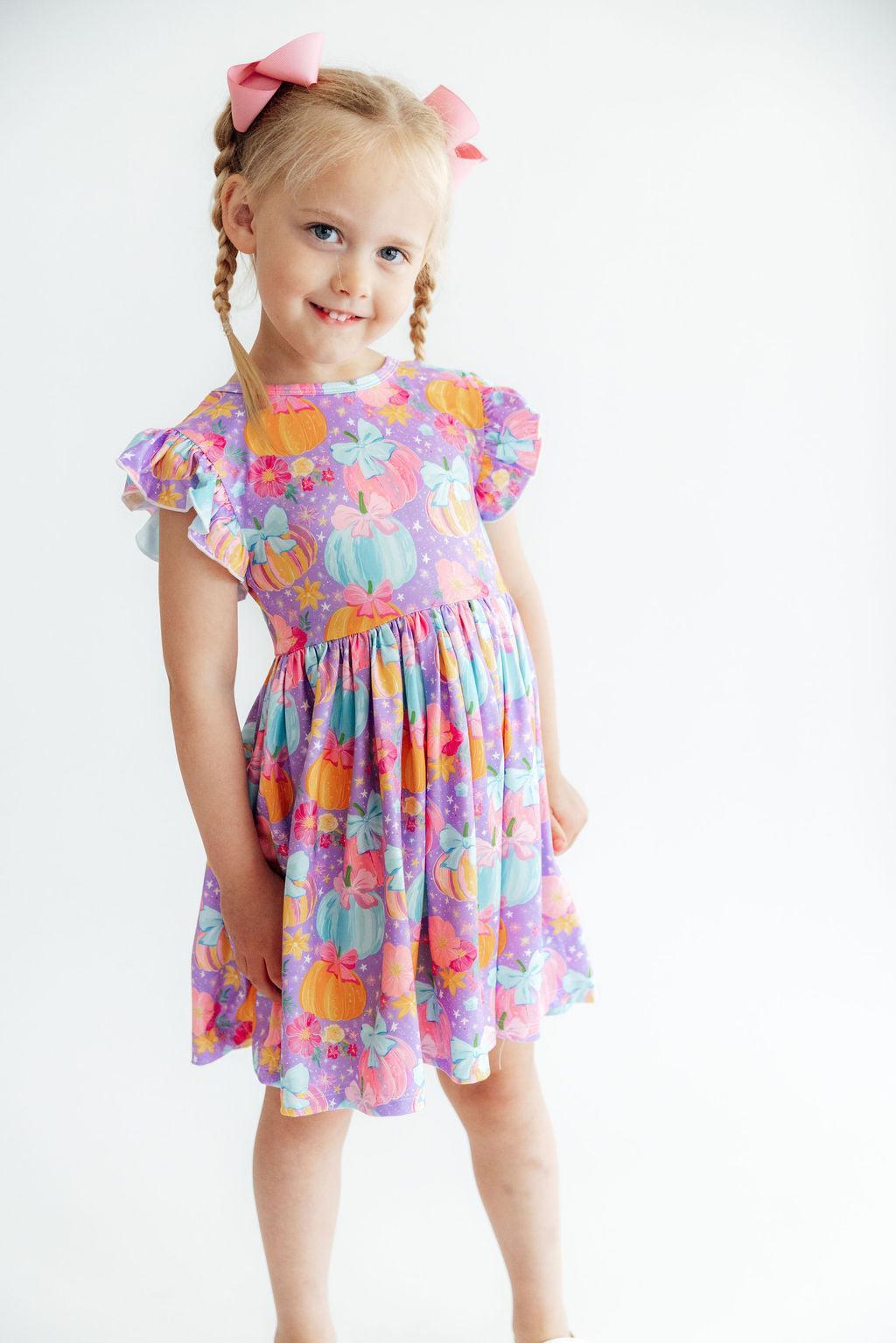 Autumn Sparkle Flutter Sleeve Twirl Dress-Mila & Rose ®