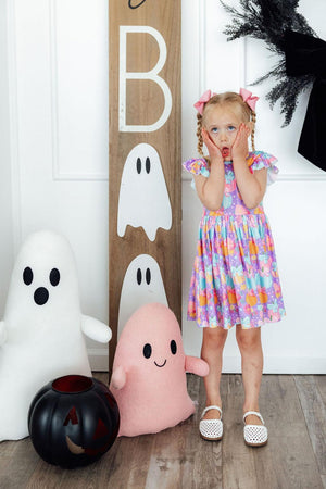 Autumn Sparkle Flutter Sleeve Twirl Dress