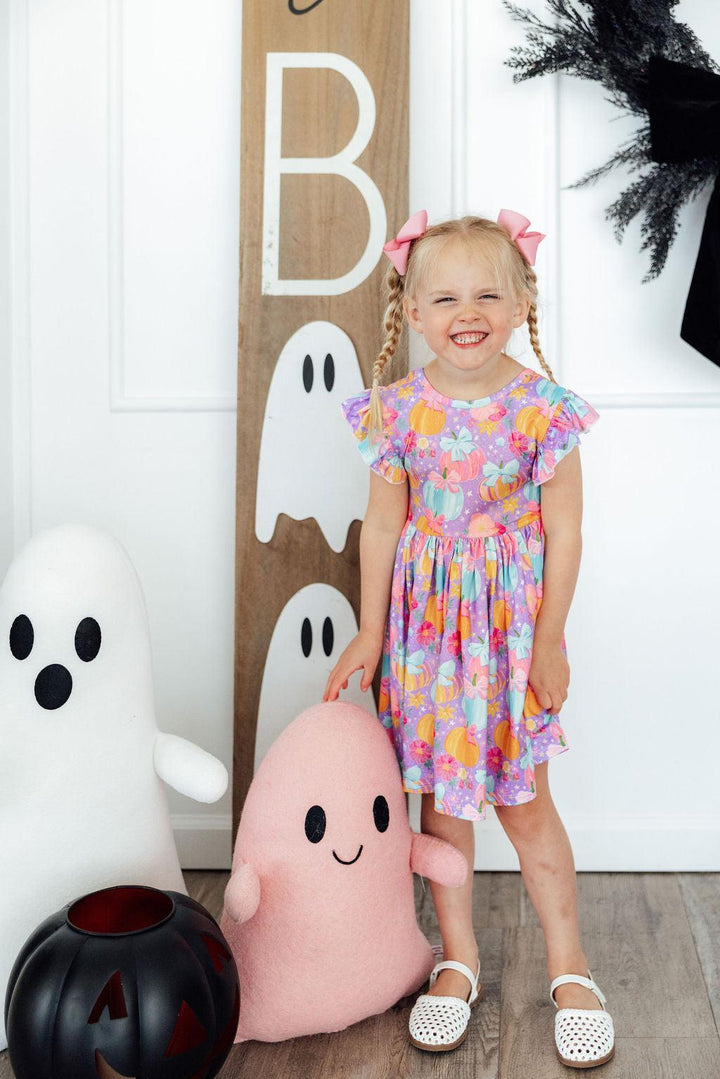 Autumn Sparkle Flutter Sleeve Twirl Dress-Mila & Rose ®