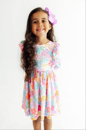 Colorful Carnations 3/4 Sleeve Ruffle Twirl Dress-Mila & Rose ®