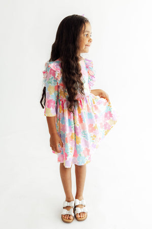 Colorful Carnations 3/4 Sleeve Ruffle Twirl Dress-Mila & Rose ®
