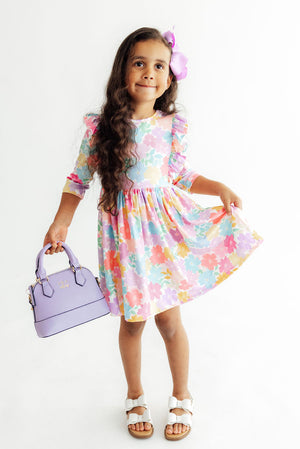 Colorful Carnations 3/4 Sleeve Ruffle Twirl Dress-Mila & Rose ®