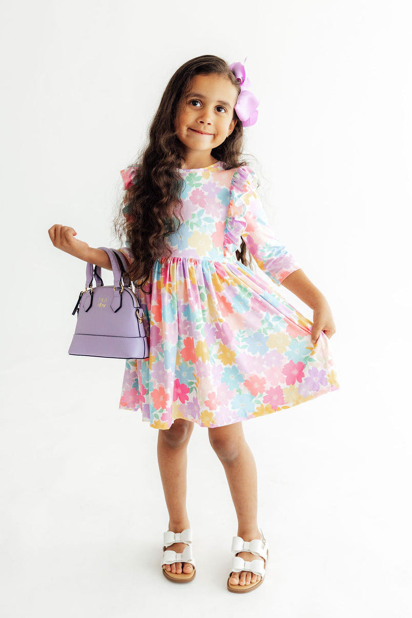 Colorful Carnations 3/4 Sleeve Ruffle Twirl Dress-Mila & Rose ®