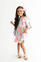 Colorful Carnations 3/4 Sleeve Ruffle Twirl Dress-Mila & Rose ®