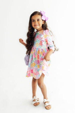 Colorful Carnations 3/4 Sleeve Ruffle Twirl Dress-Mila & Rose ®