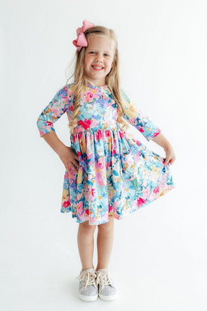Flower Market 3/4 Sleeve Pocket Twirl Dress-Mila & Rose ®