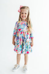 Flower Market 3/4 Sleeve Pocket Twirl Dress-Mila & Rose ®