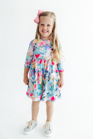 Flower Market 3/4 Sleeve Pocket Twirl Dress-Mila & Rose ®
