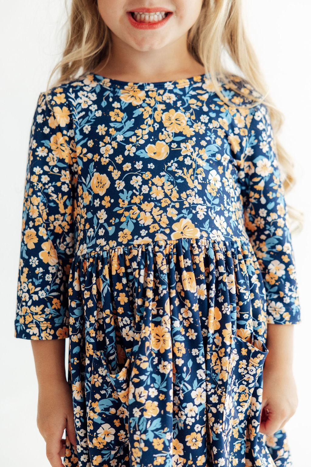 Marigold Moon 3/4 Sleeve Pocket Twirl Dress-Mila & Rose ®