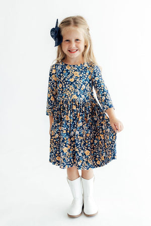 Marigold Moon 3/4 Sleeve Pocket Twirl Dress-Mila & Rose ®