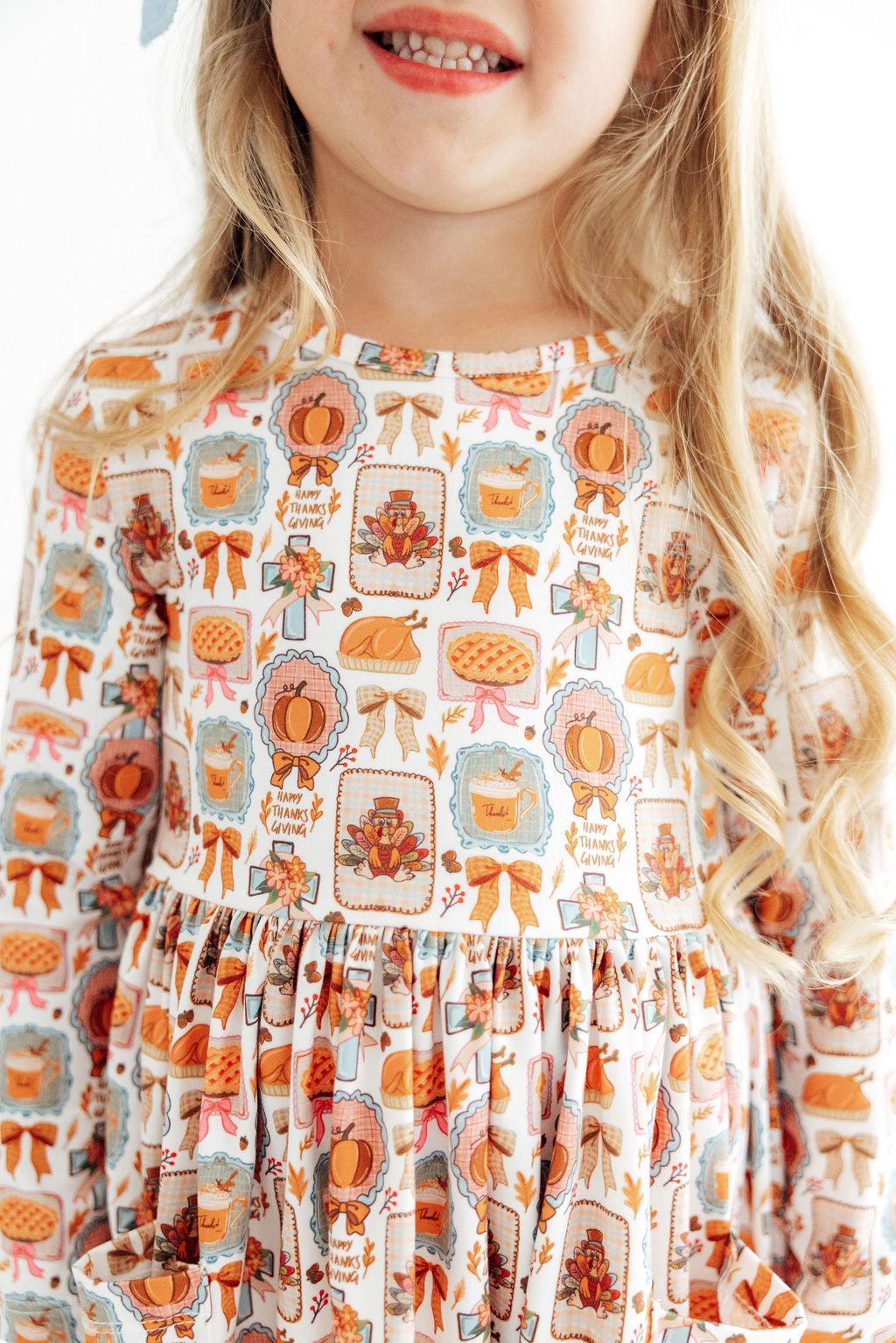 Give Thanks L/S Pocket Twirl Dress-Mila & Rose ®