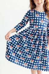 Auburn Plaid Aubie 3/4 Sleeve Pocket Twirl Dress-Mila & Rose ®