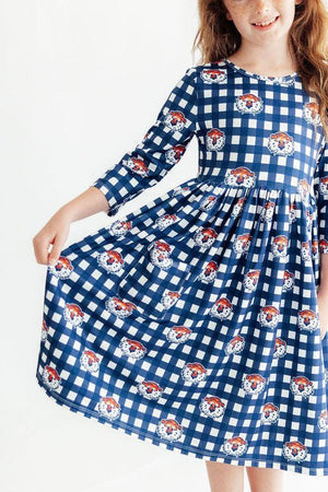 Auburn Plaid Aubie 3/4 Sleeve Pocket Twirl Dress-Mila & Rose ®
