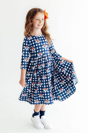 Auburn Plaid Aubie 3/4 Sleeve Pocket Twirl Dress-Mila & Rose ®