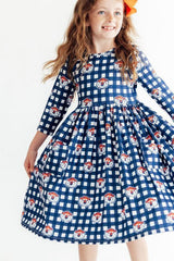 Auburn Plaid Aubie 3/4 Sleeve Pocket Twirl Dress-Mila & Rose ®