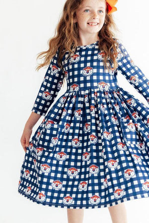 Auburn Plaid Aubie 3/4 Sleeve Pocket Twirl Dress-Mila & Rose ®