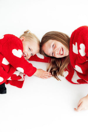 Red/Coconut Heart Cozy Cardigan-Mila & Rose ®