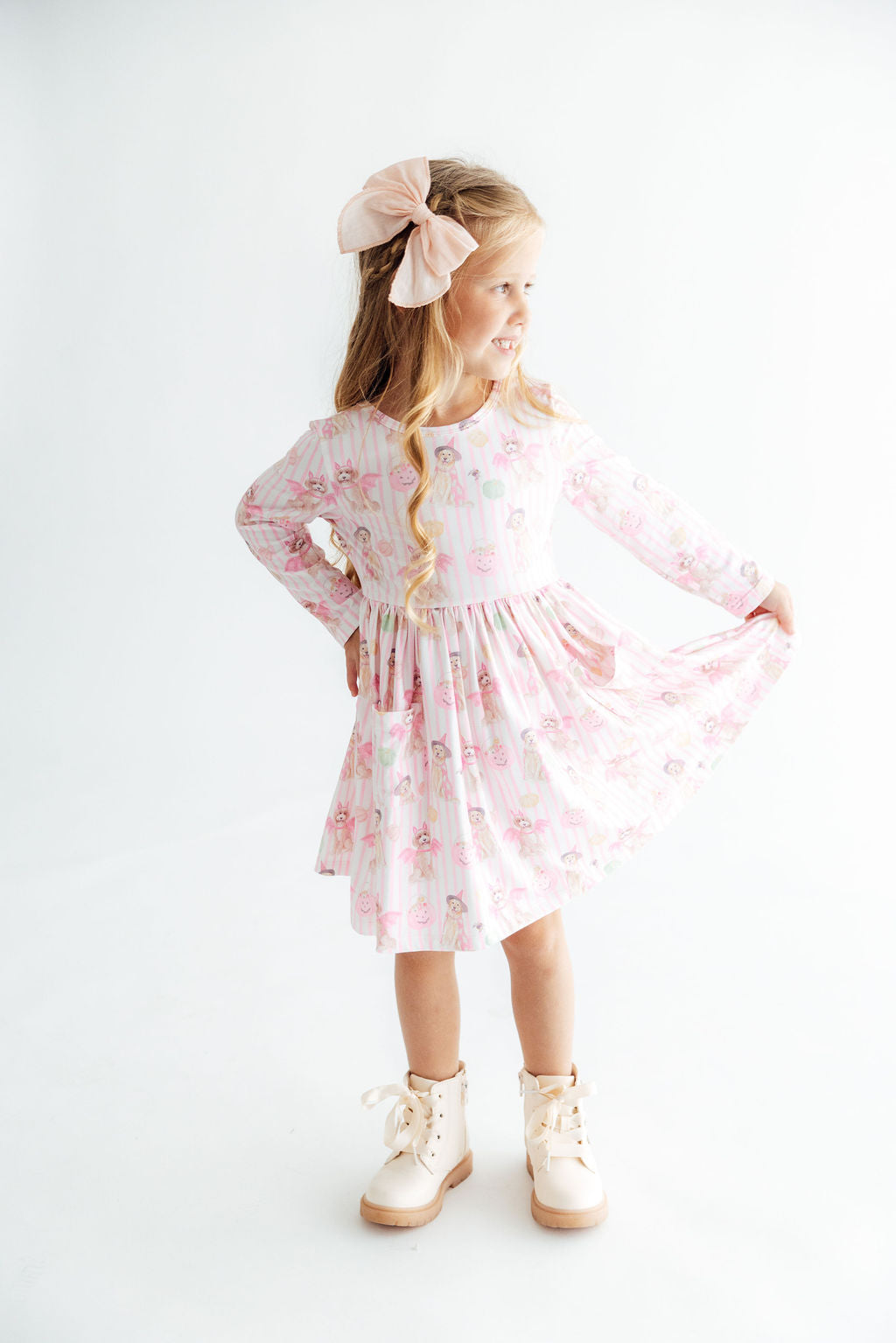 Pawsitively Spooky L/S Pocket Twirl Dress-Mila & Rose ®