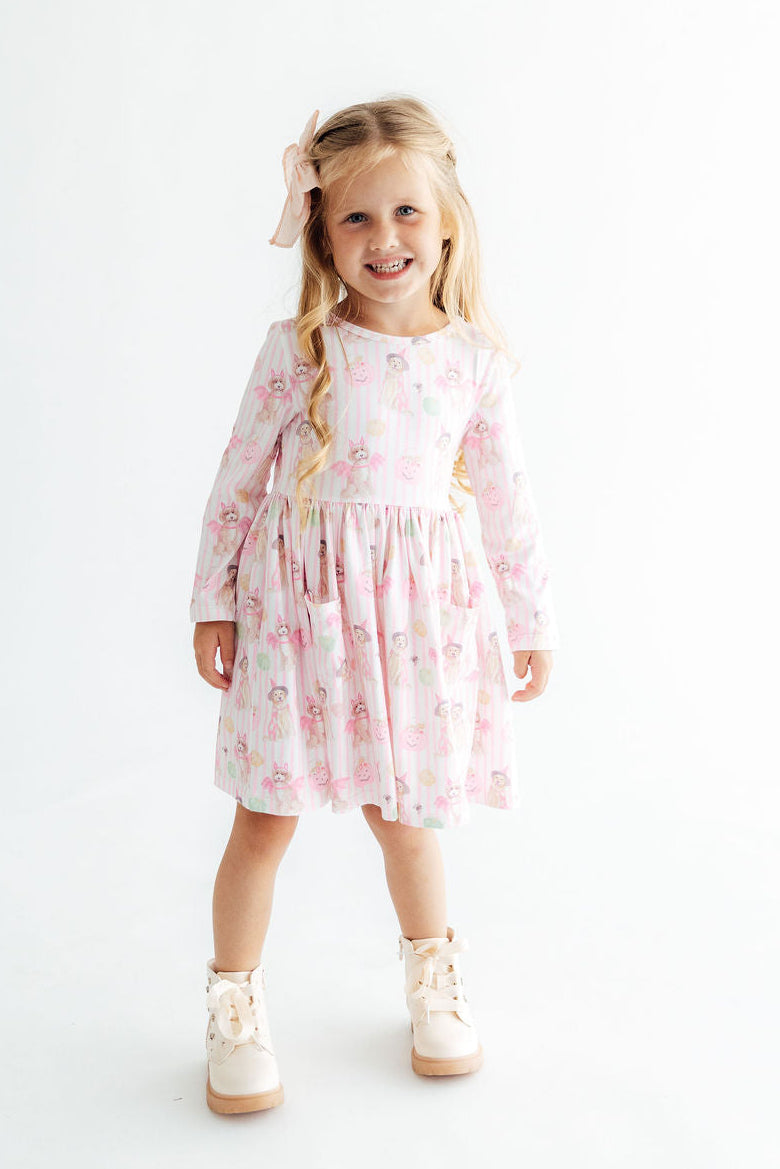 Pawsitively Spooky L/S Pocket Twirl Dress-Mila & Rose ®