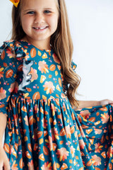 Gobble til You Wobble 3/4 Sleeve Ruffle Twirl Dress-Mila & Rose ®