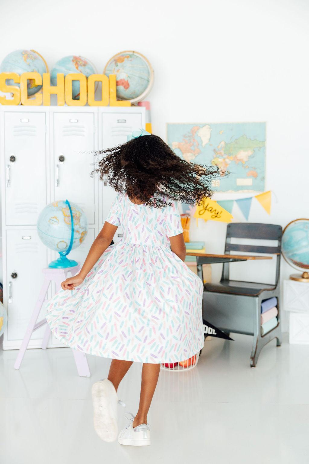Color Crayons S/S Pocket Twirl Dress-Mila & Rose ®