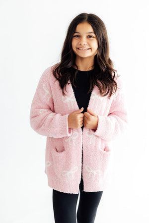Light Pink/Coconut Bow Cozy Cardigan-Mila & Rose ®