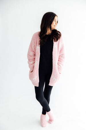 Light Pink/Coconut Bow Cozy Cardigan-Mila & Rose ®
