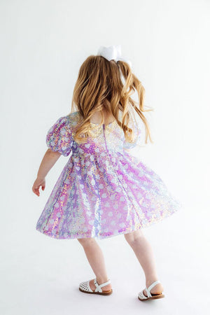 Periwinkle Heart Puff Sleeve Sequin Dress-Mila & Rose ®