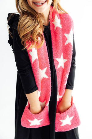Bright Pink/Coconut Star Cozy Pocket Scarf-Mila & Rose ®