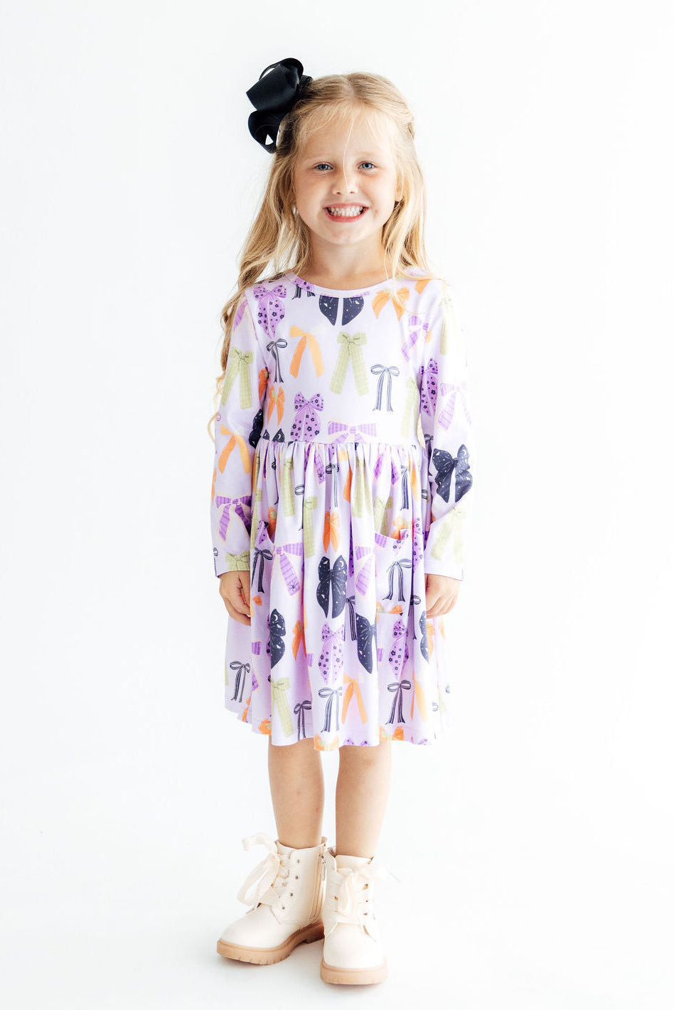 Tied with a Boo Lavender L/S Pocket Twirl Dress-Mila & Rose ®