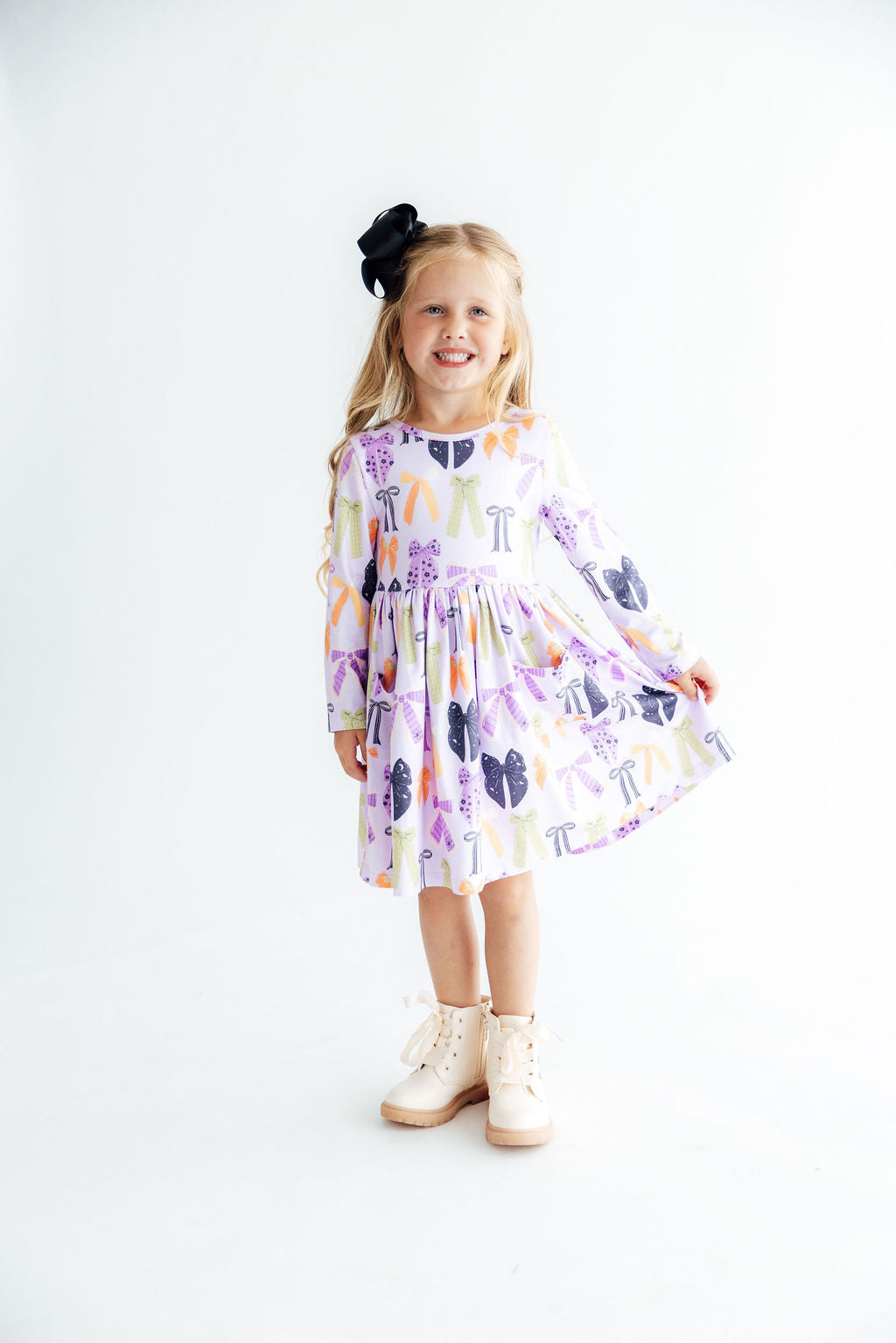 Tied with a Boo Lavender L/S Pocket Twirl Dress-Mila & Rose ®