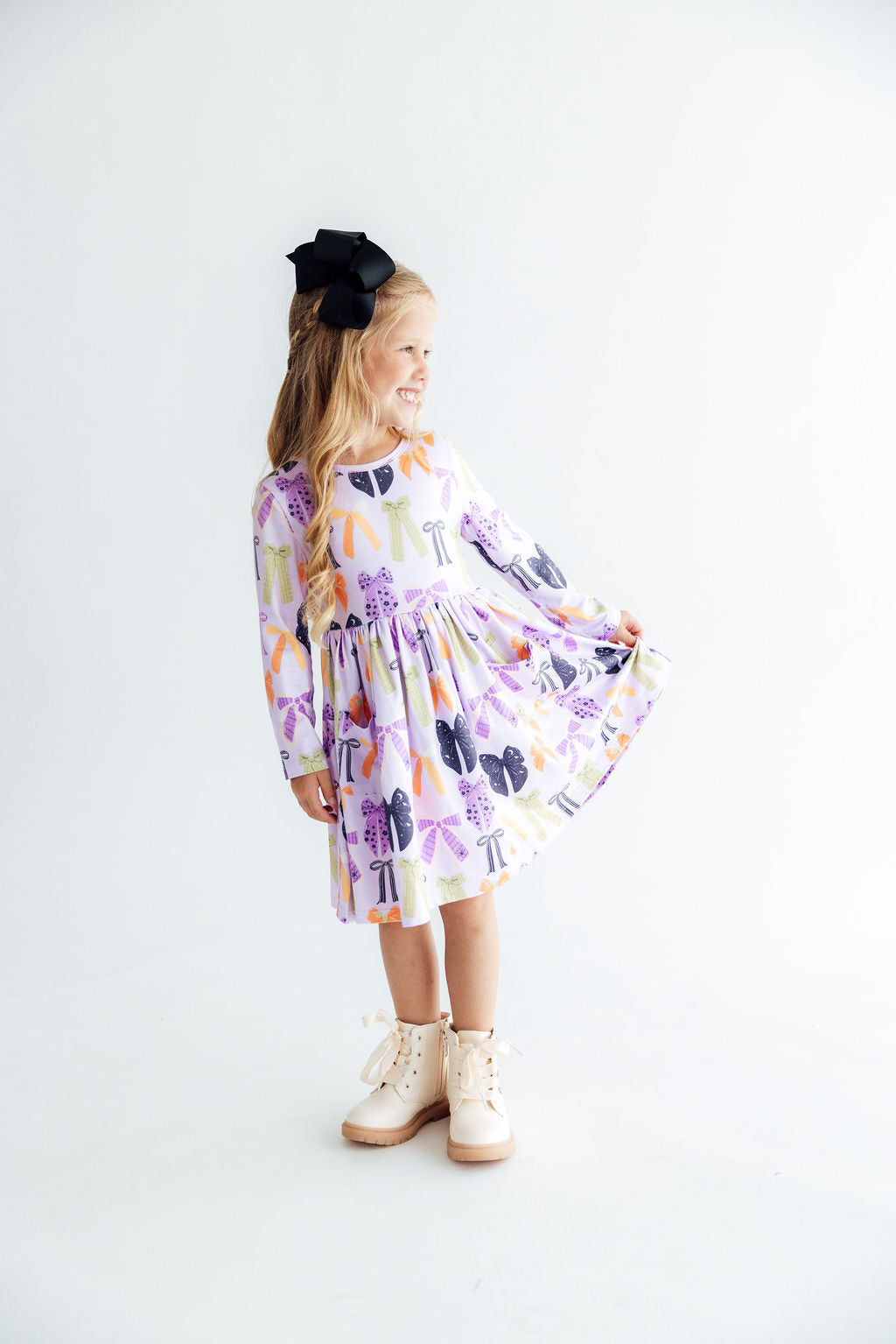 Tied with a Boo Lavender L/S Pocket Twirl Dress-Mila & Rose ®