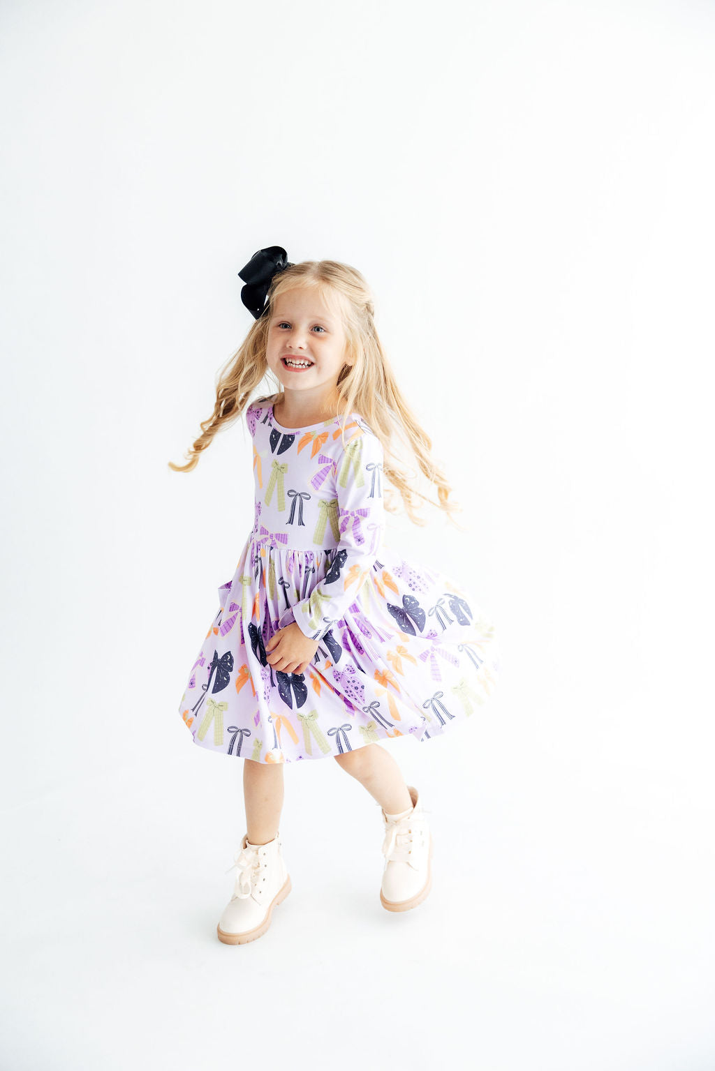 Tied with a Boo Lavender L/S Pocket Twirl Dress-Mila & Rose ®