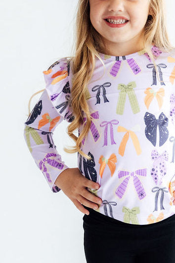Tied with a Boo Lavender L/S Ruffle Tee-Mila & Rose ®