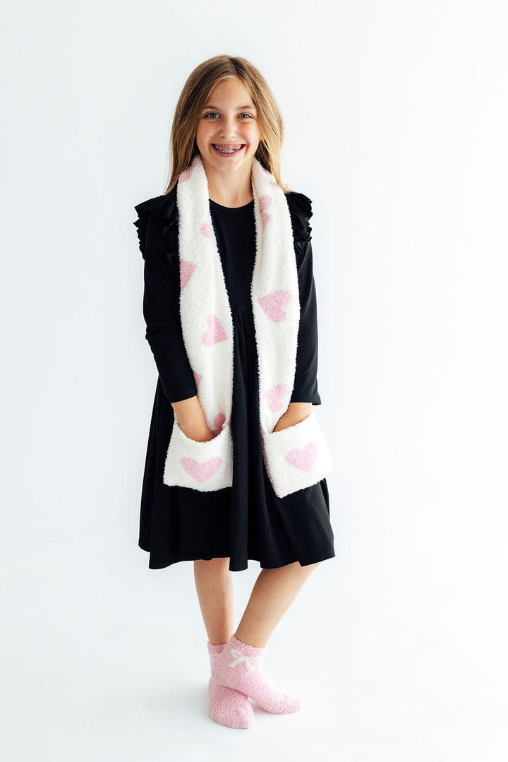 Coconut/Light Pink Heart Cozy Pocket Scarf-Mila & Rose ®