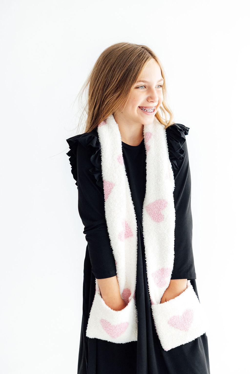 Coconut/Light Pink Heart Cozy Pocket Scarf-Mila & Rose ®