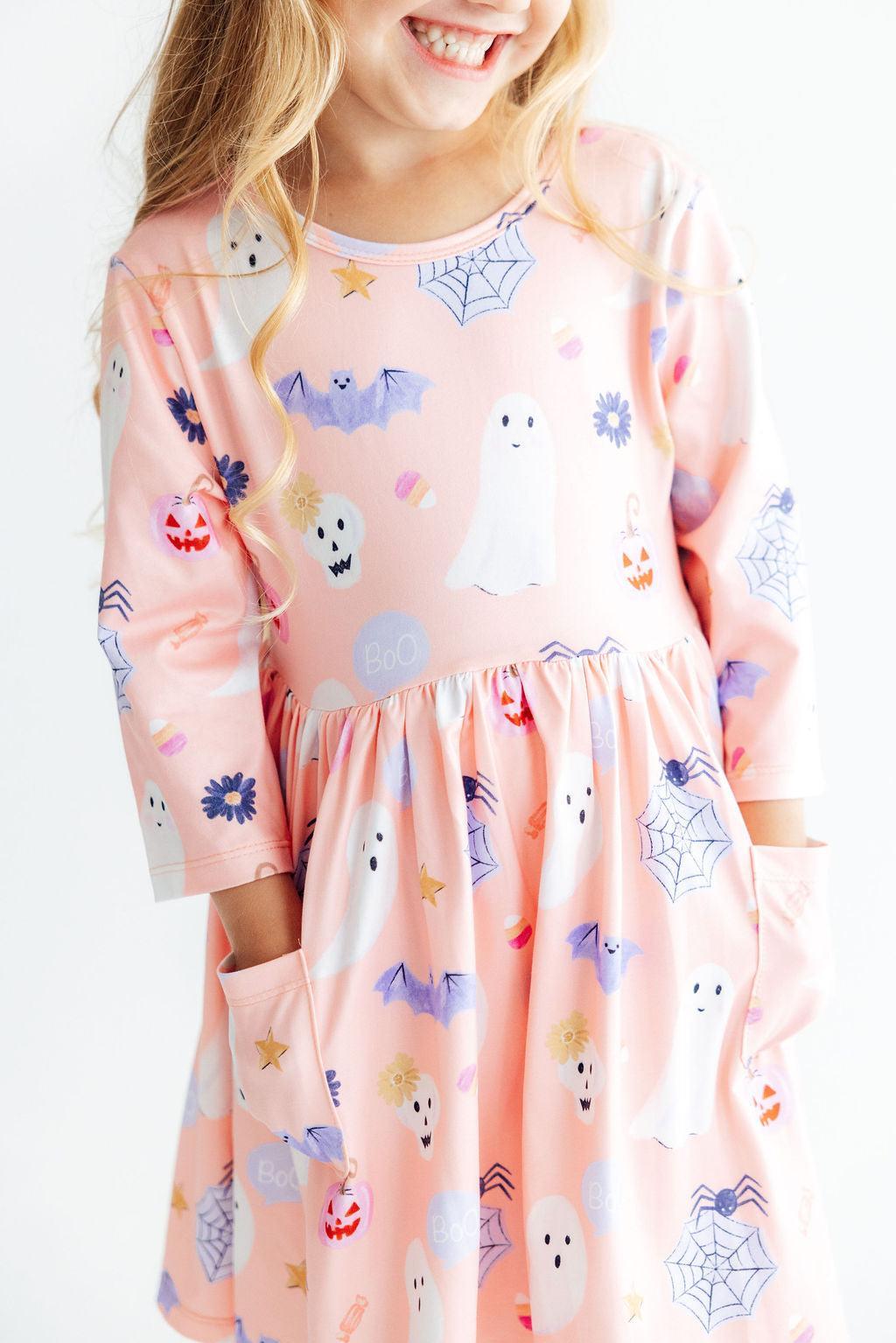 Spooky Sweetheart 3/4 Sleeve Pocket Twirl Dress-Mila & Rose ®