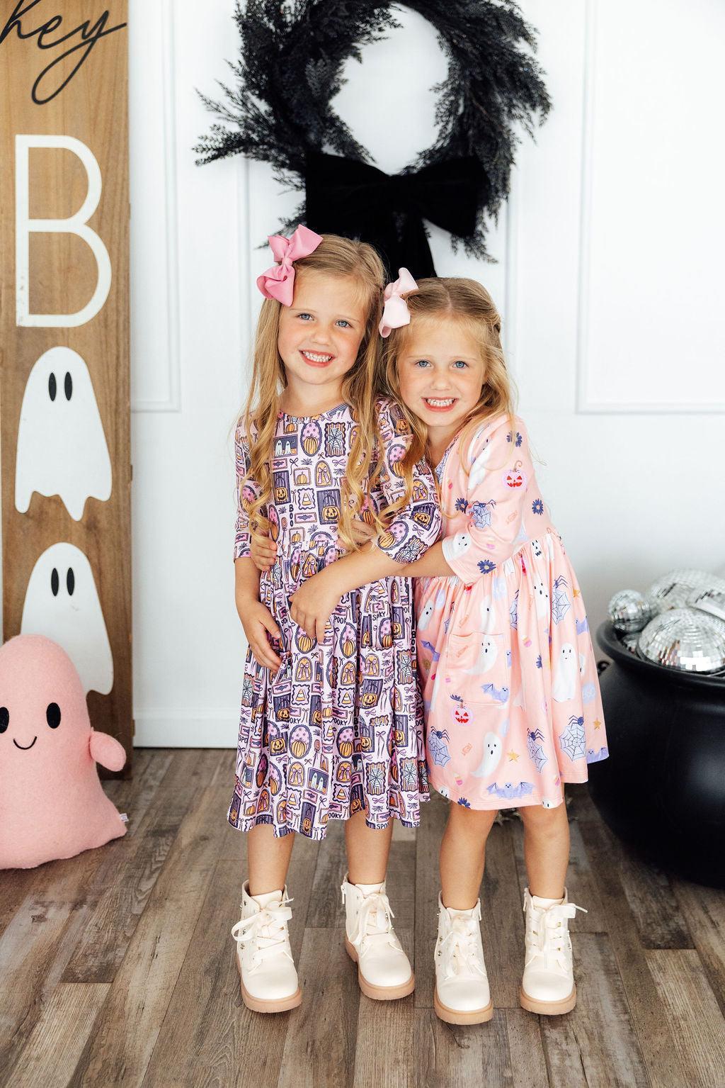 Ghouls Just Want to Have Fun 3/4 Sleeve Pocket Twirl Dress-Mila & Rose ®