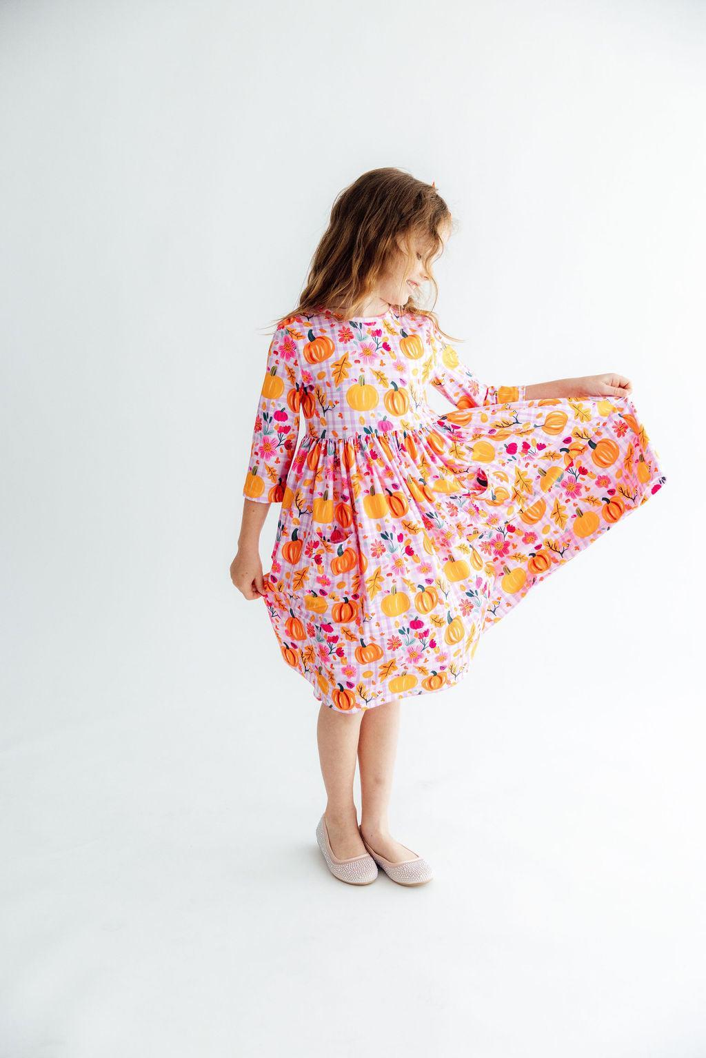 Pumpkin Party 3/4 Sleeve Pocket Twirl Dress-Mila & Rose ®