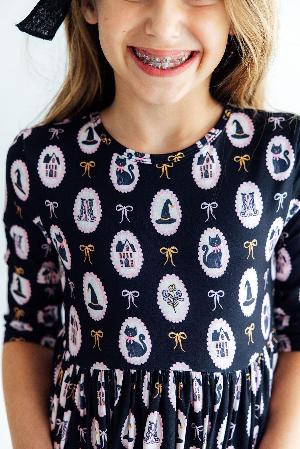 Hocus Pocus 3/4 Sleeve Pocket Twirl Dress-Mila & Rose ®