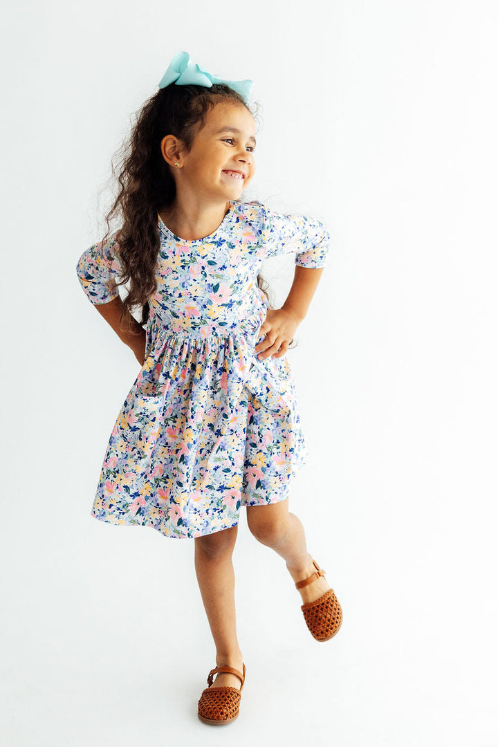 Fall Floral 3/4 Sleeve Pocket Twirl Dress-Mila & Rose ®