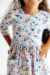 Fall Floral 3/4 Sleeve Pocket Twirl Dress-Mila & Rose ®