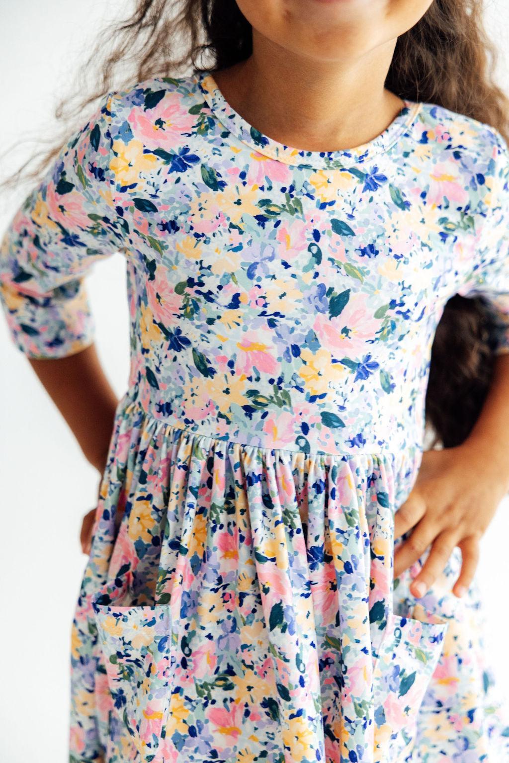 Fall Floral 3/4 Sleeve Pocket Twirl Dress-Mila & Rose ®
