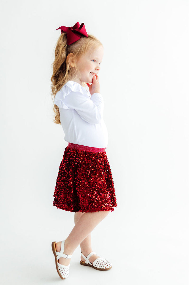 Cranberry Velvet Sequin Twirl Skort-Mila & Rose ®