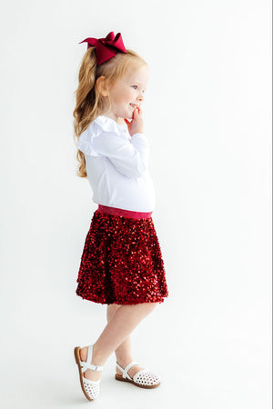 Cranberry Velvet Sequin Twirl Skort-Mila & Rose ®