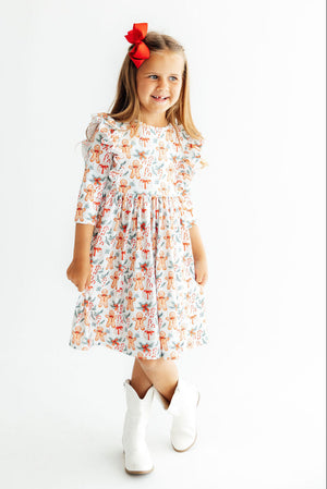 Gingerbread Lane 3/4 Sleeve Ruffle Twirl Dress-Mila & Rose ®