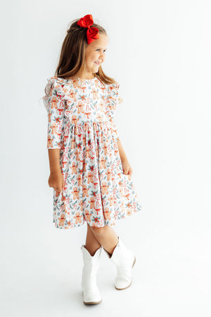 Gingerbread Lane 3/4 Sleeve Ruffle Twirl Dress-Mila & Rose ®